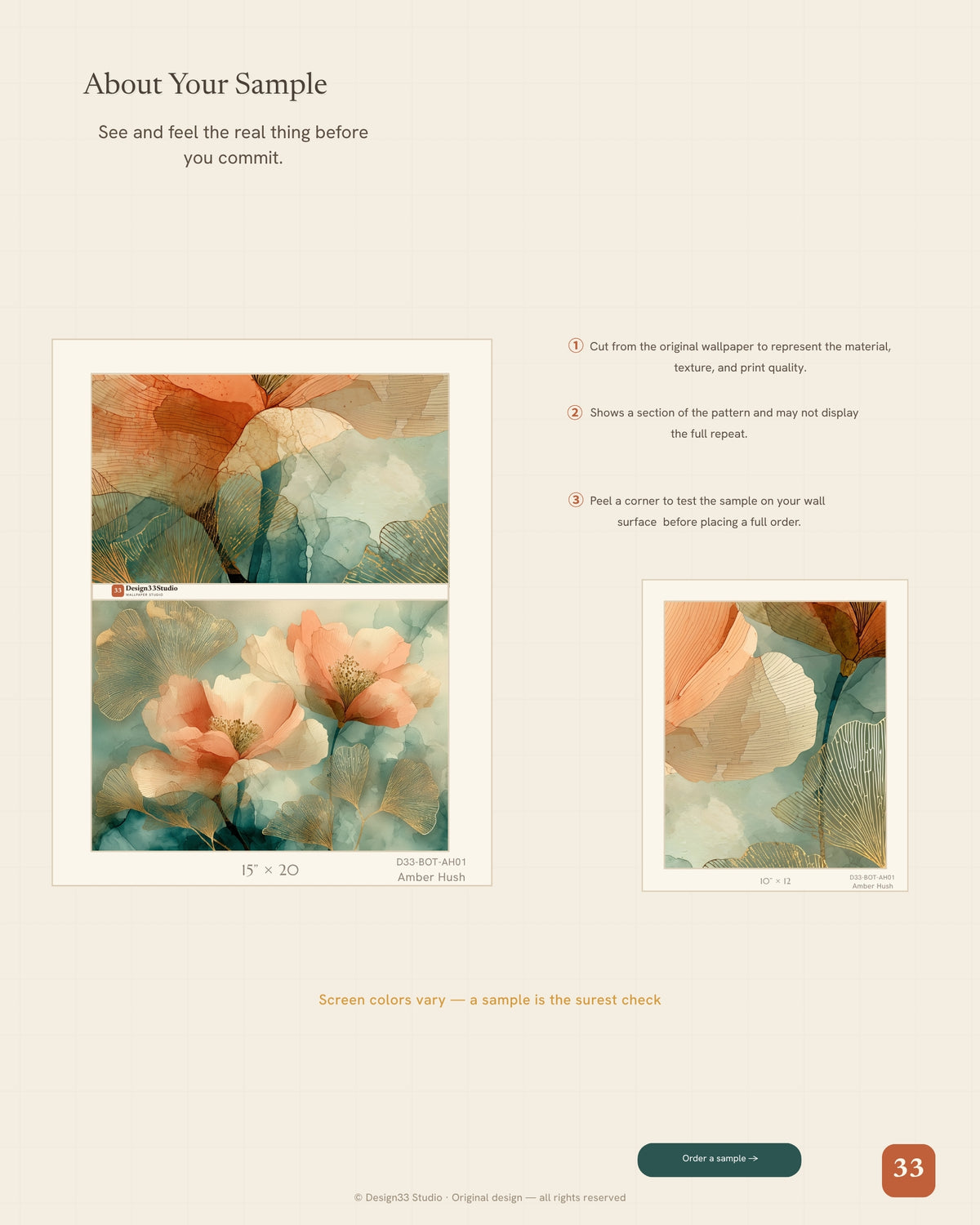 Amber Hush — Peach & Teal Ginkgo Watercolor Wallpaper Mural