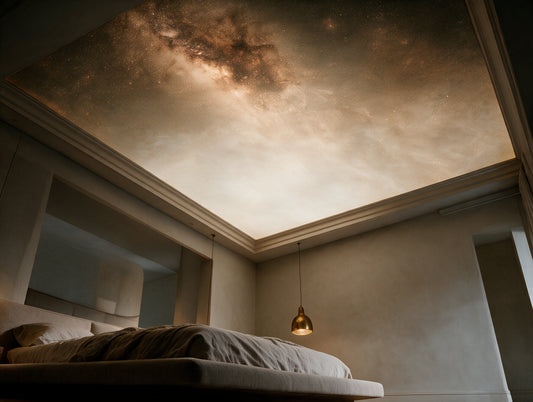 Stardust Amber — Warm Milky Way Sky Mural | Earthy Gold Celestial Wallpaper, Ceiling or Wall
