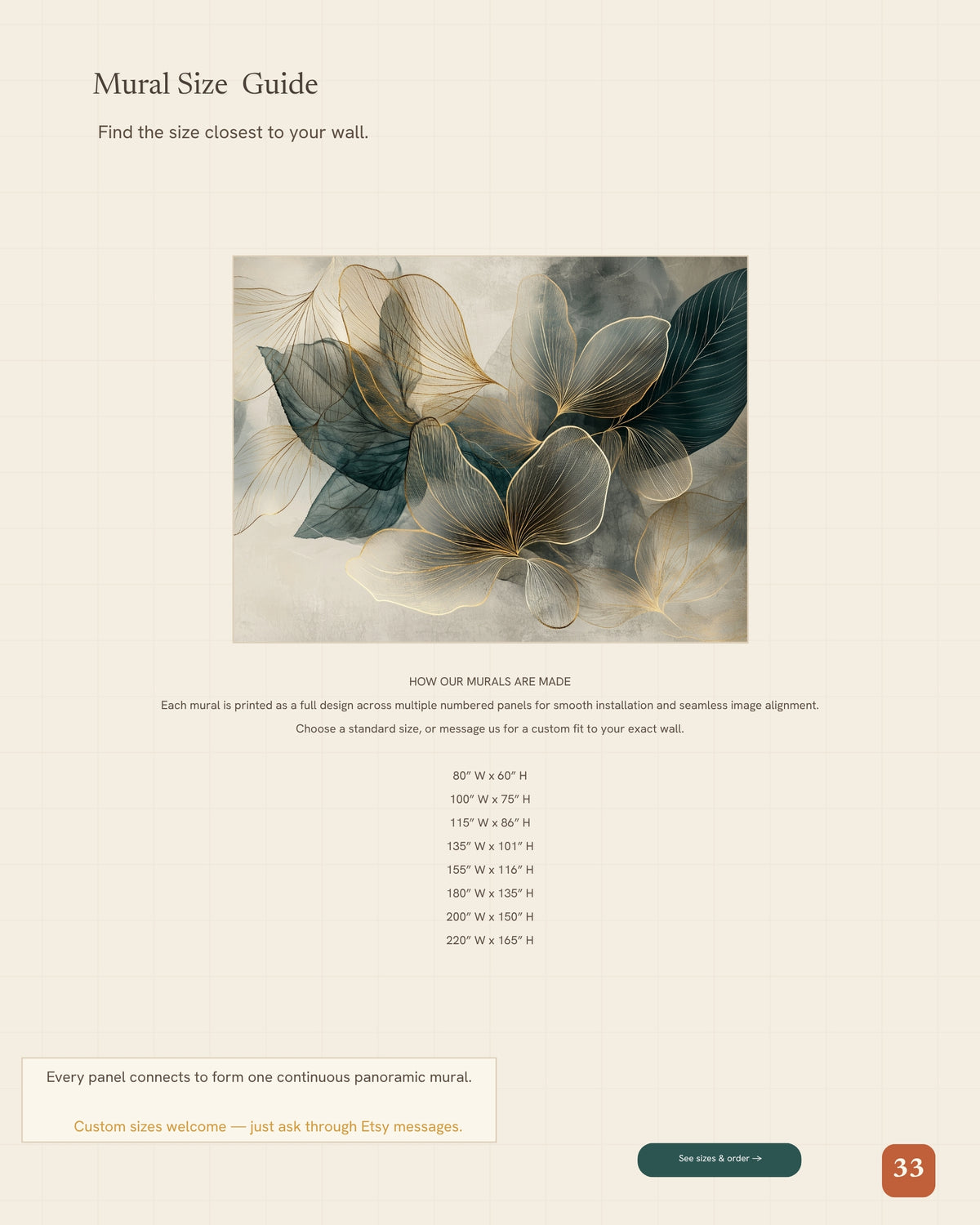 Emerald Reverie — Gold & Teal Watercolor Botanical Mural