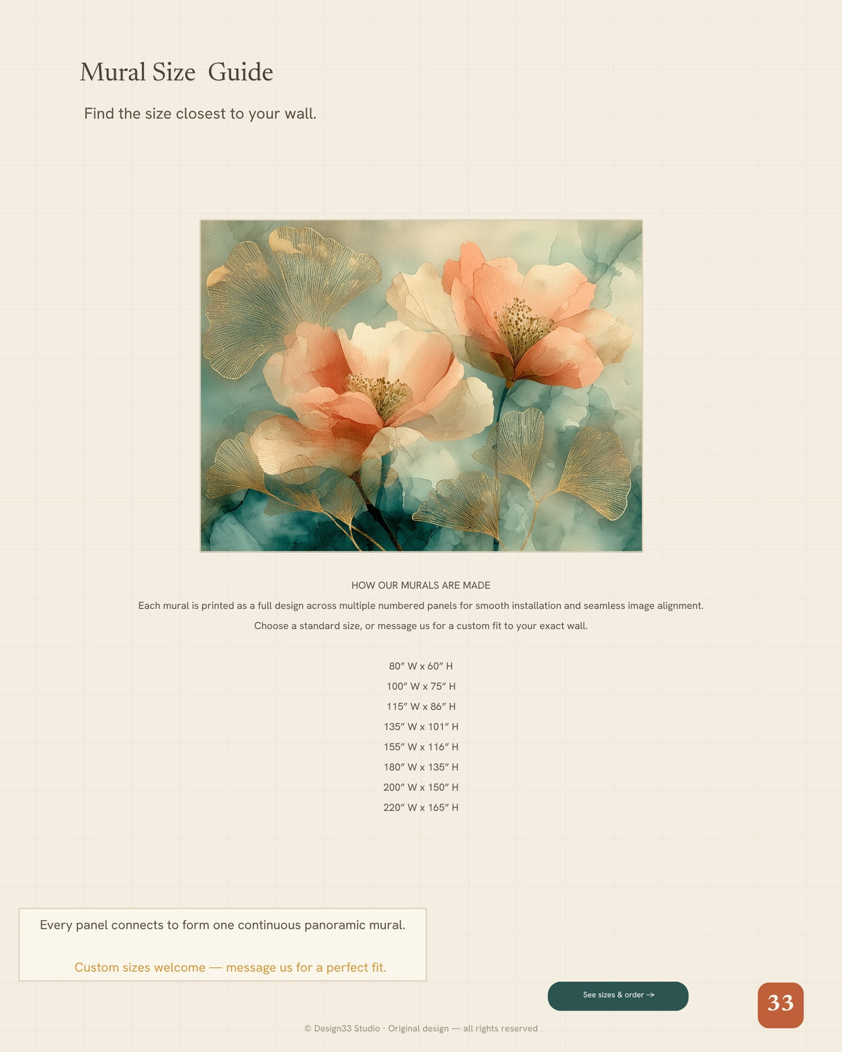 Amber Hush — Peach & Teal Ginkgo Watercolor Wallpaper Mural