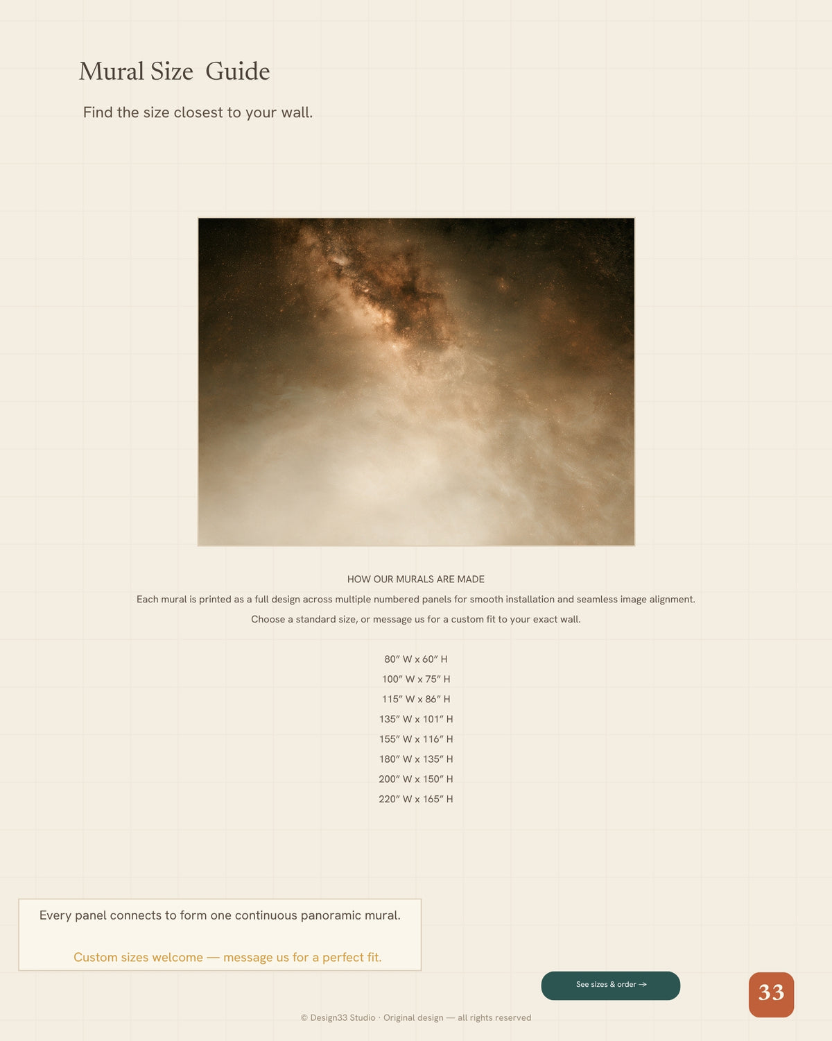 Stardust Amber — Warm Milky Way Sky Mural | Earthy Gold Celestial Wallpaper, Ceiling or Wall