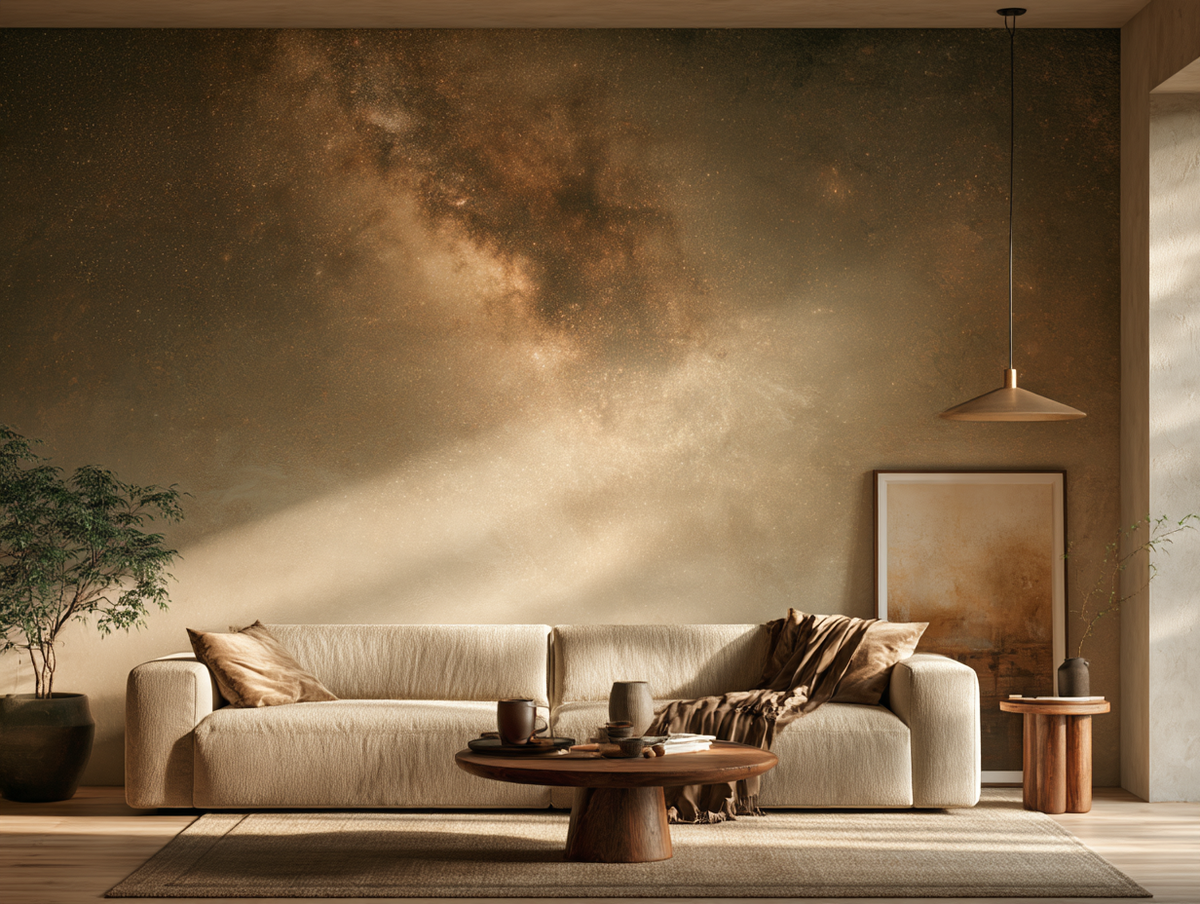 Stardust Amber — Warm Milky Way Sky Mural | Earthy Gold Celestial Wallpaper, Ceiling or Wall
