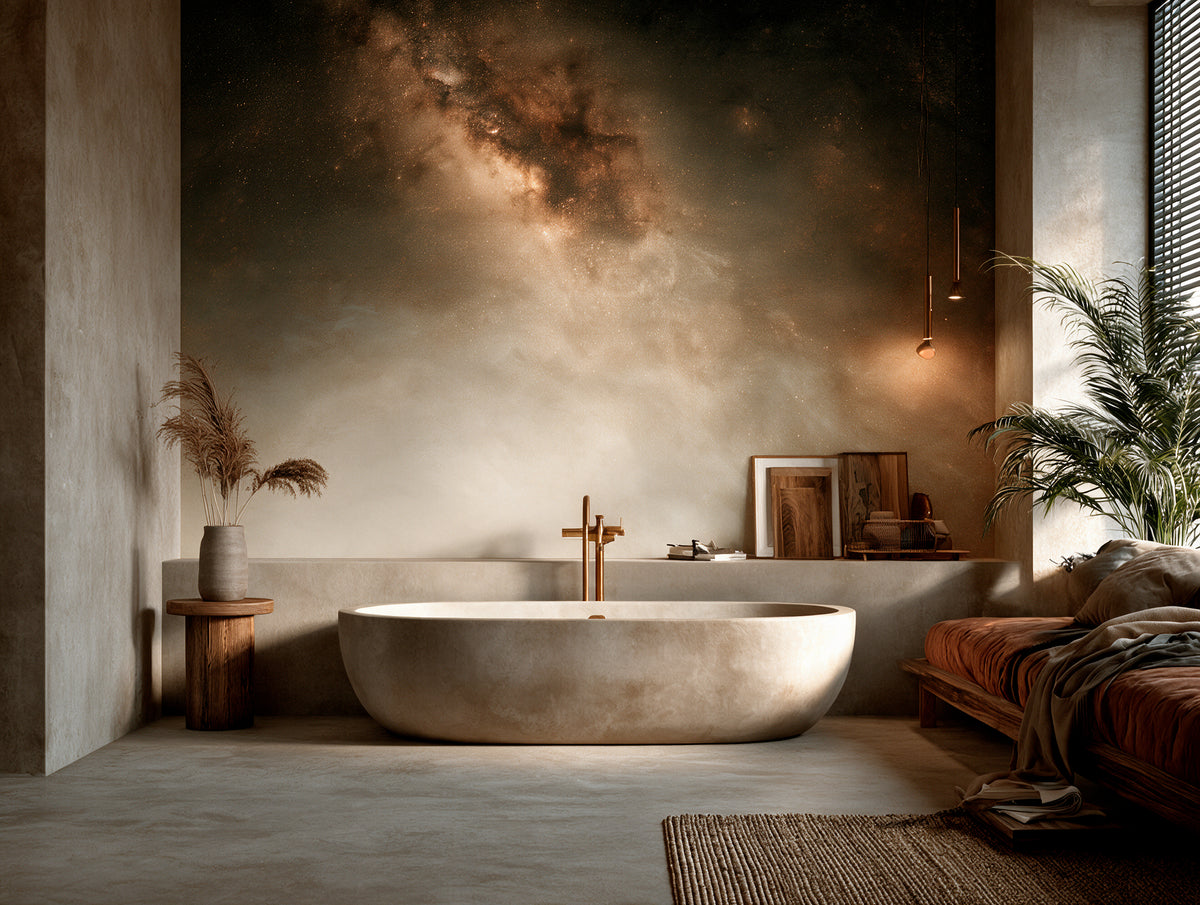 Stardust Amber — Warm Milky Way Sky Mural | Earthy Gold Celestial Wallpaper, Ceiling or Wall
