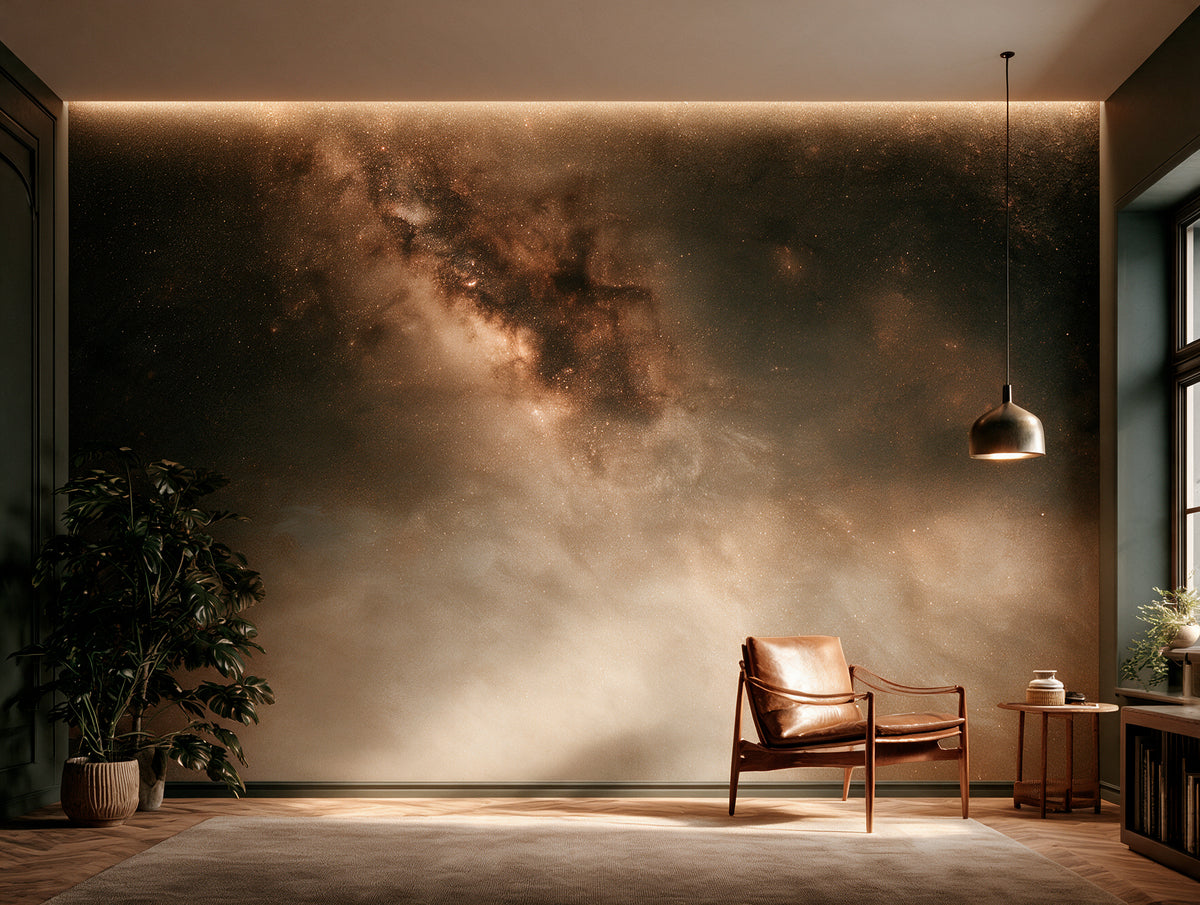 Stardust Amber — Warm Milky Way Sky Mural | Earthy Gold Celestial Wallpaper, Ceiling or Wall