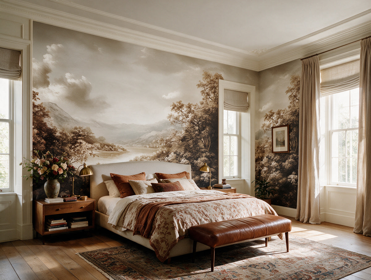 Lomond — A Sepia Mountain Lake Landscape Mural