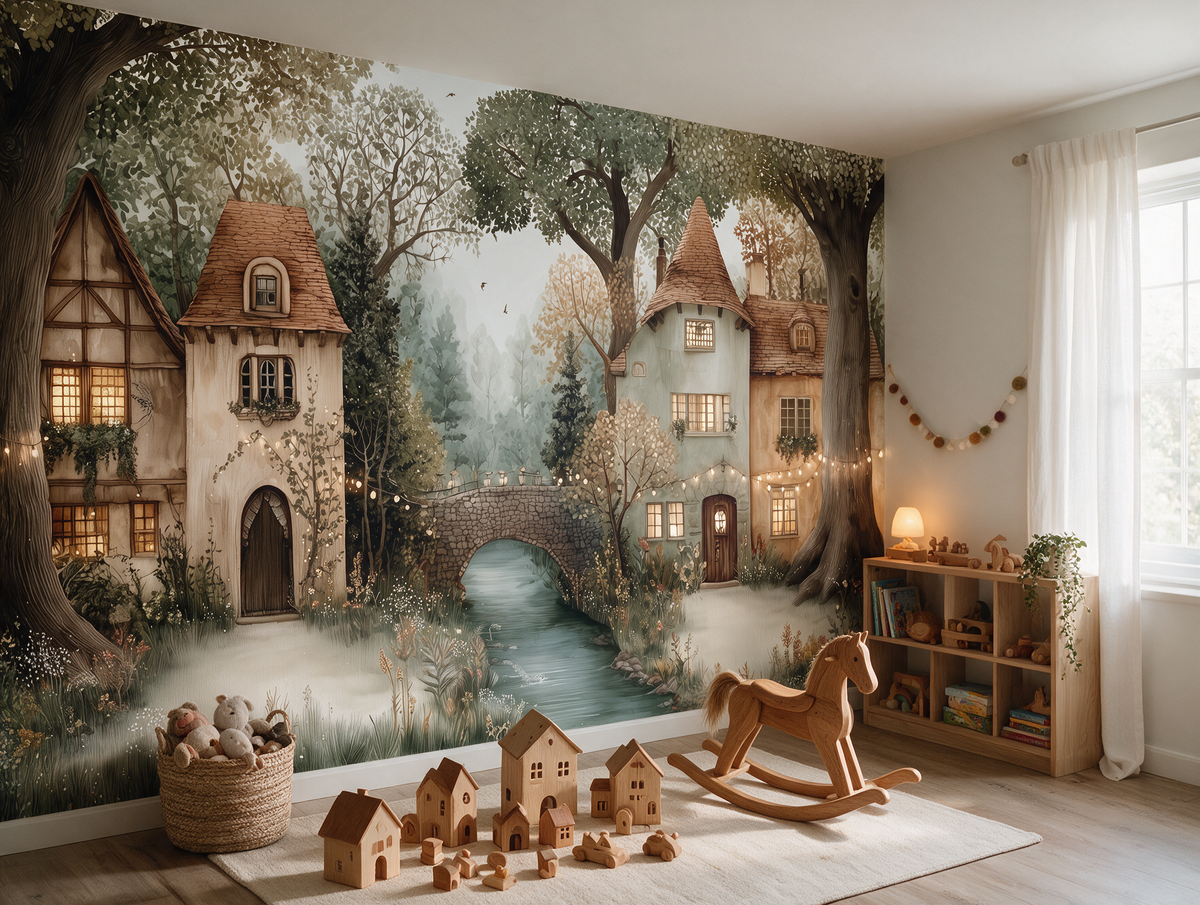 Lanternwood — A Twilight Fairytale Village Nursery Mural