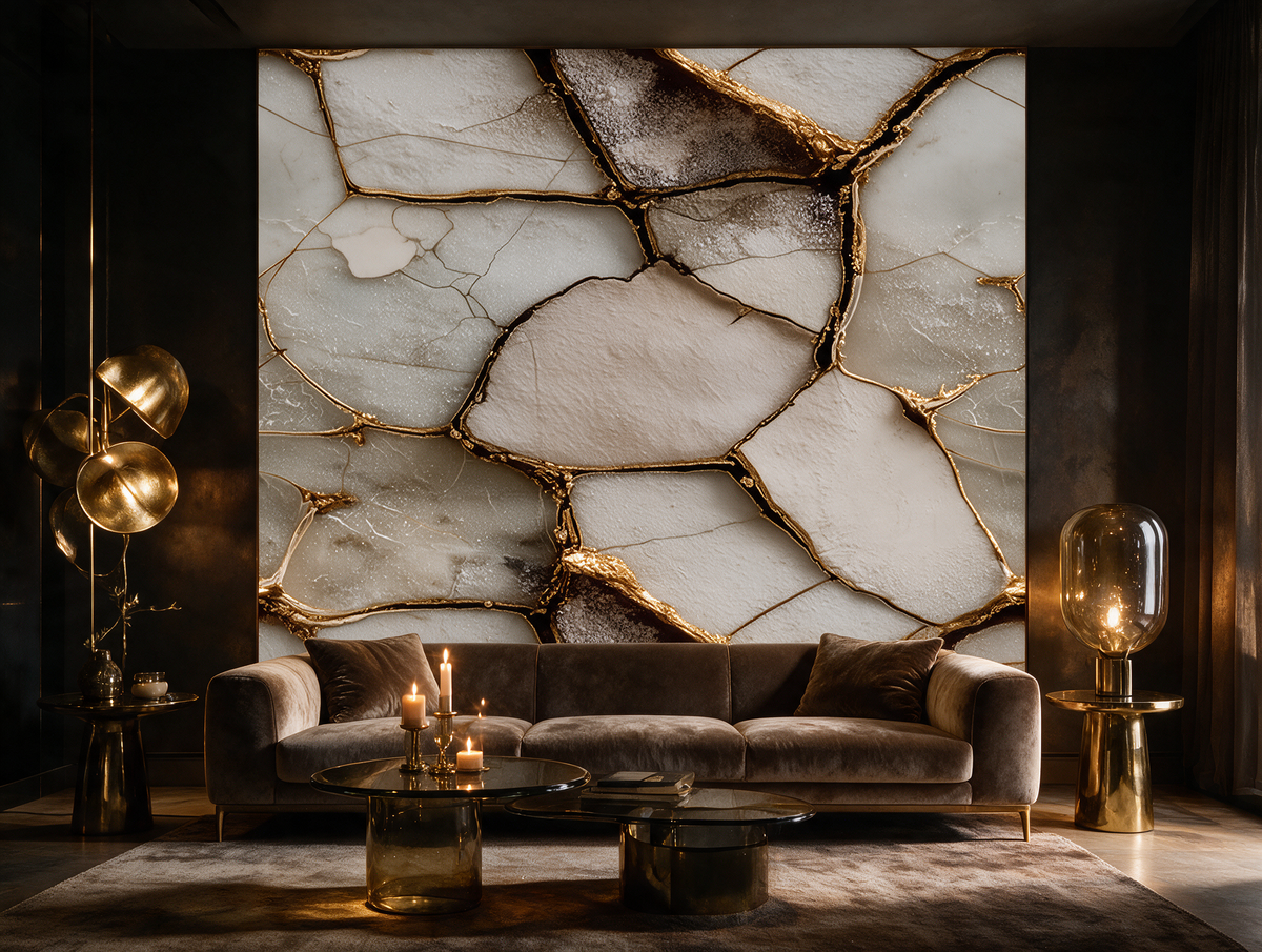 Breccia — A Dramatic Gold-Vein Marble Mural