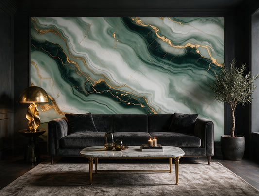 Onda — A Flowing Marble & Gold Mural