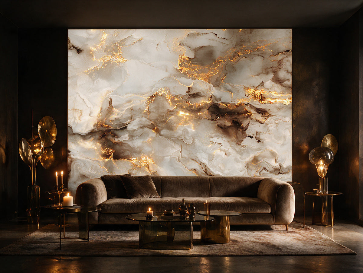 Lucente — A Flowing Cream & Gold Marble Mural