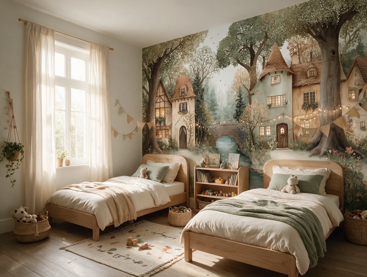 Lanternwood — A Twilight Fairytale Village Nursery Mural