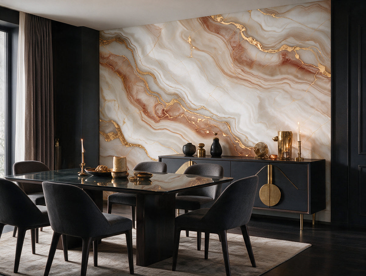Onda — A Flowing Marble & Gold Mural