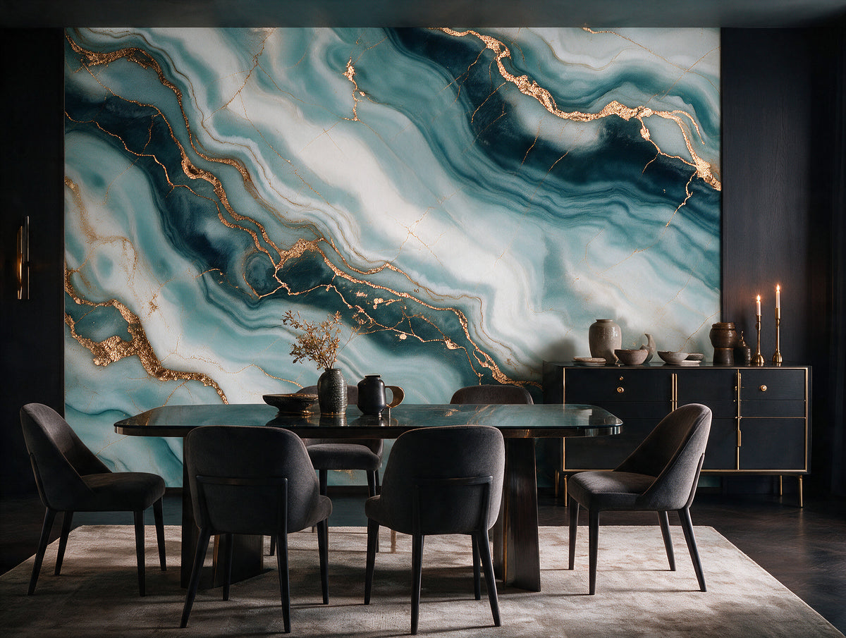 Onda — A Flowing Marble & Gold Mural