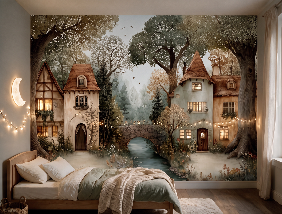 Lanternwood — A Twilight Fairytale Village Nursery Mural