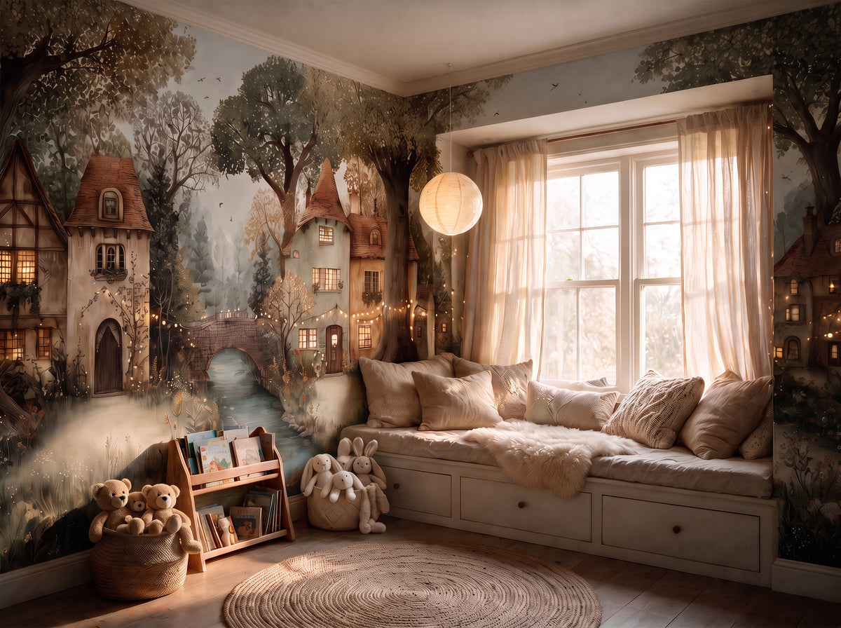 Lanternwood — A Twilight Fairytale Village Nursery Mural