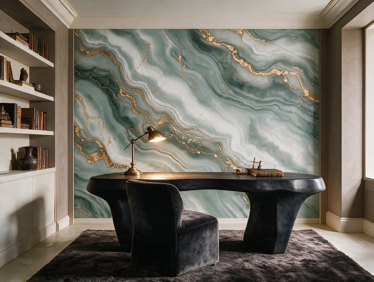 Onda — A Flowing Marble & Gold Mural