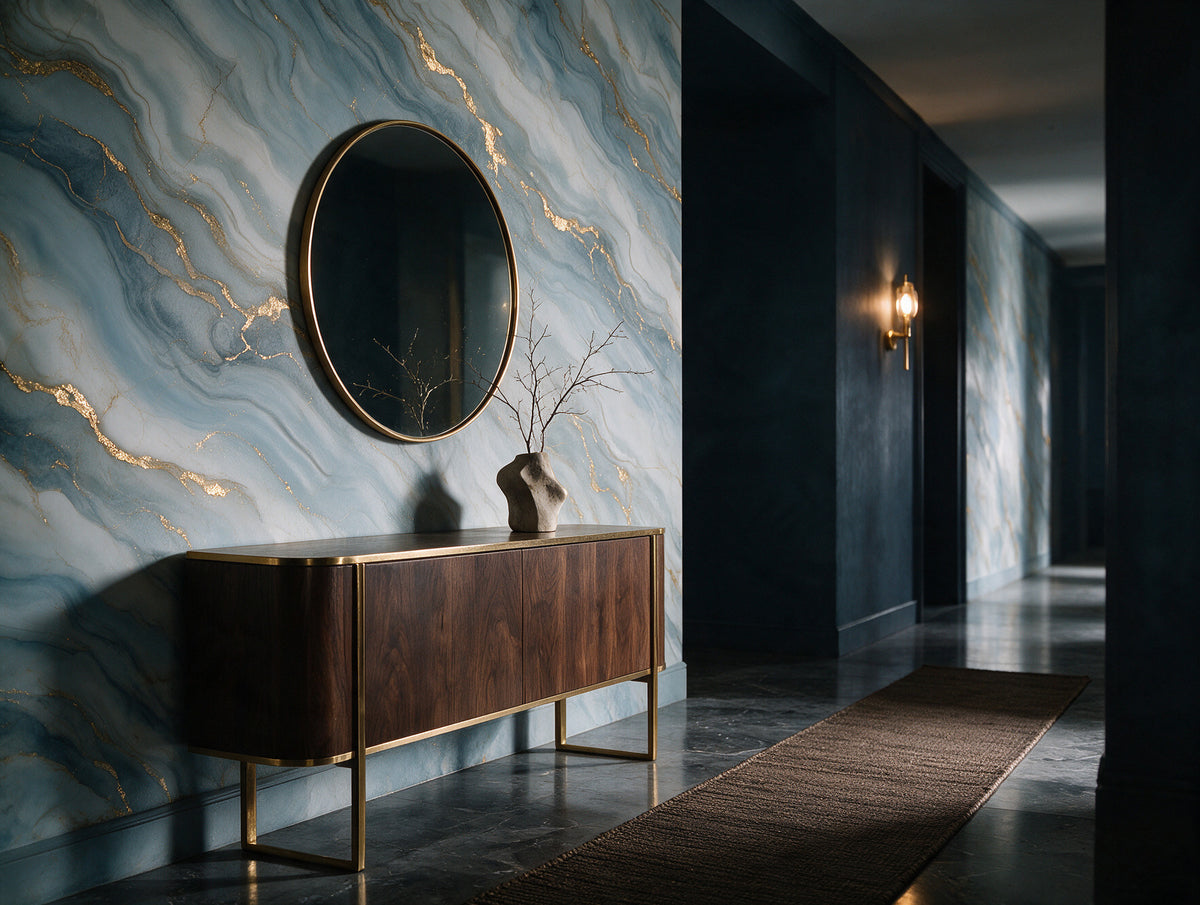 Onda — A Flowing Marble & Gold Mural