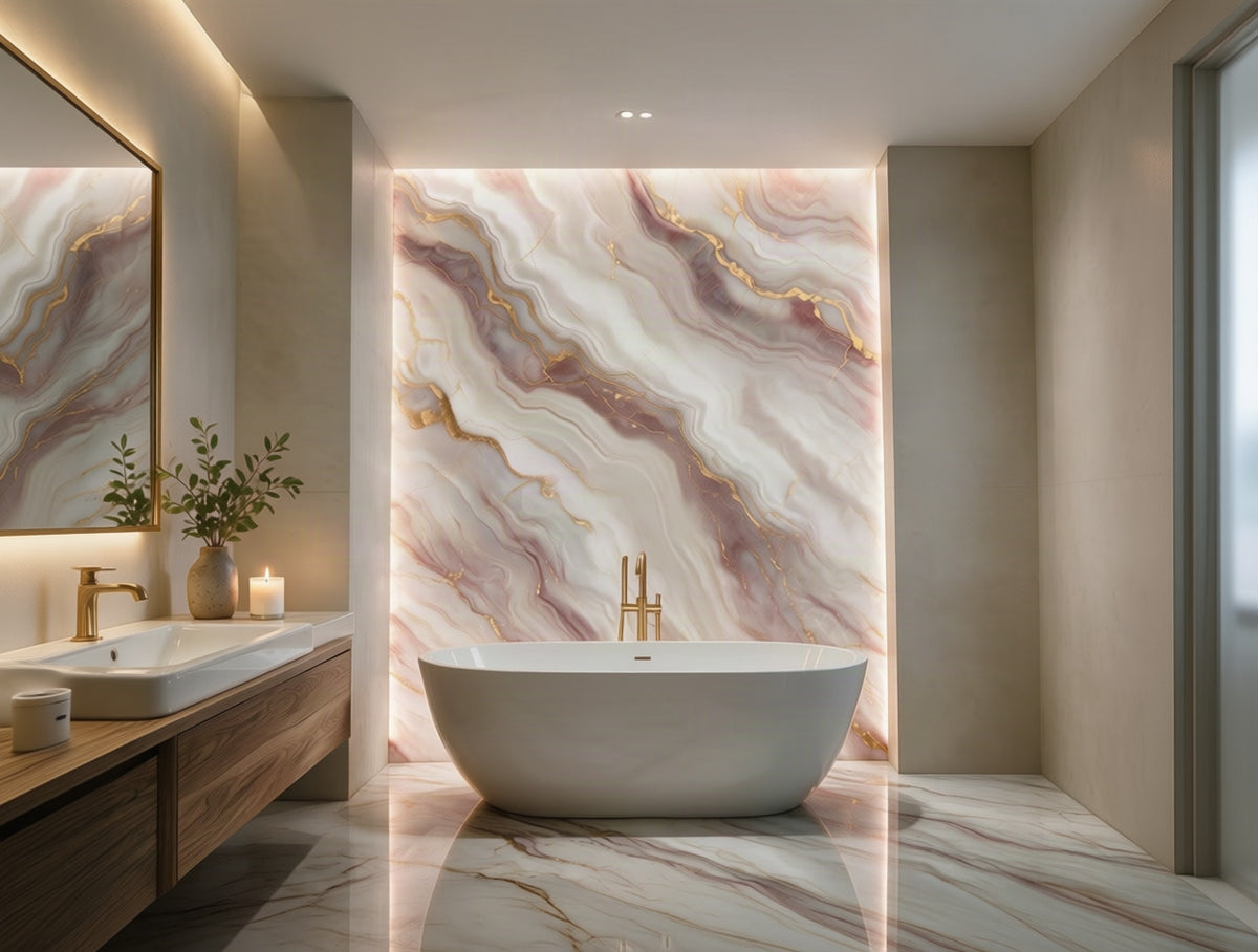 Onda — A Flowing Marble & Gold Mural