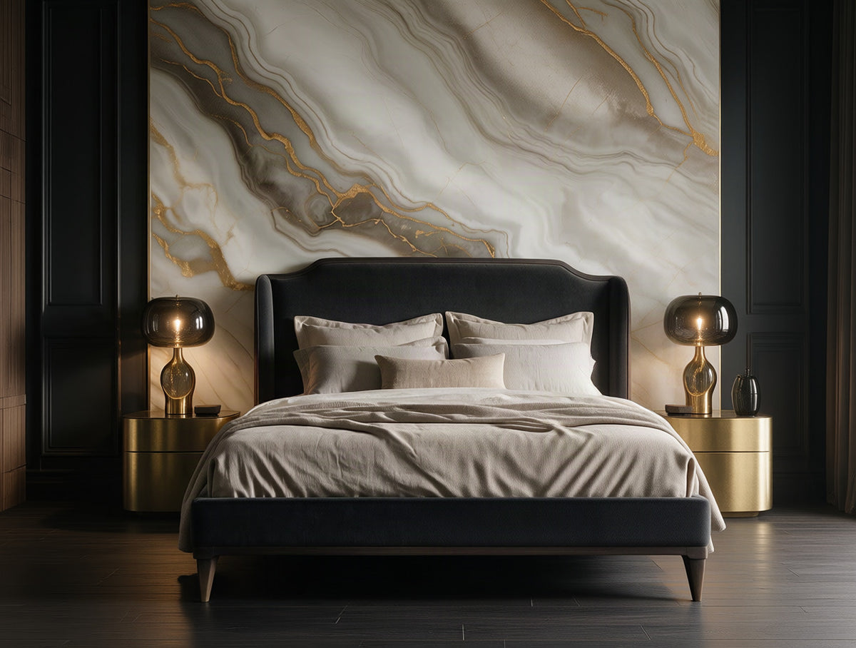 Onda — A Flowing Marble & Gold Mural