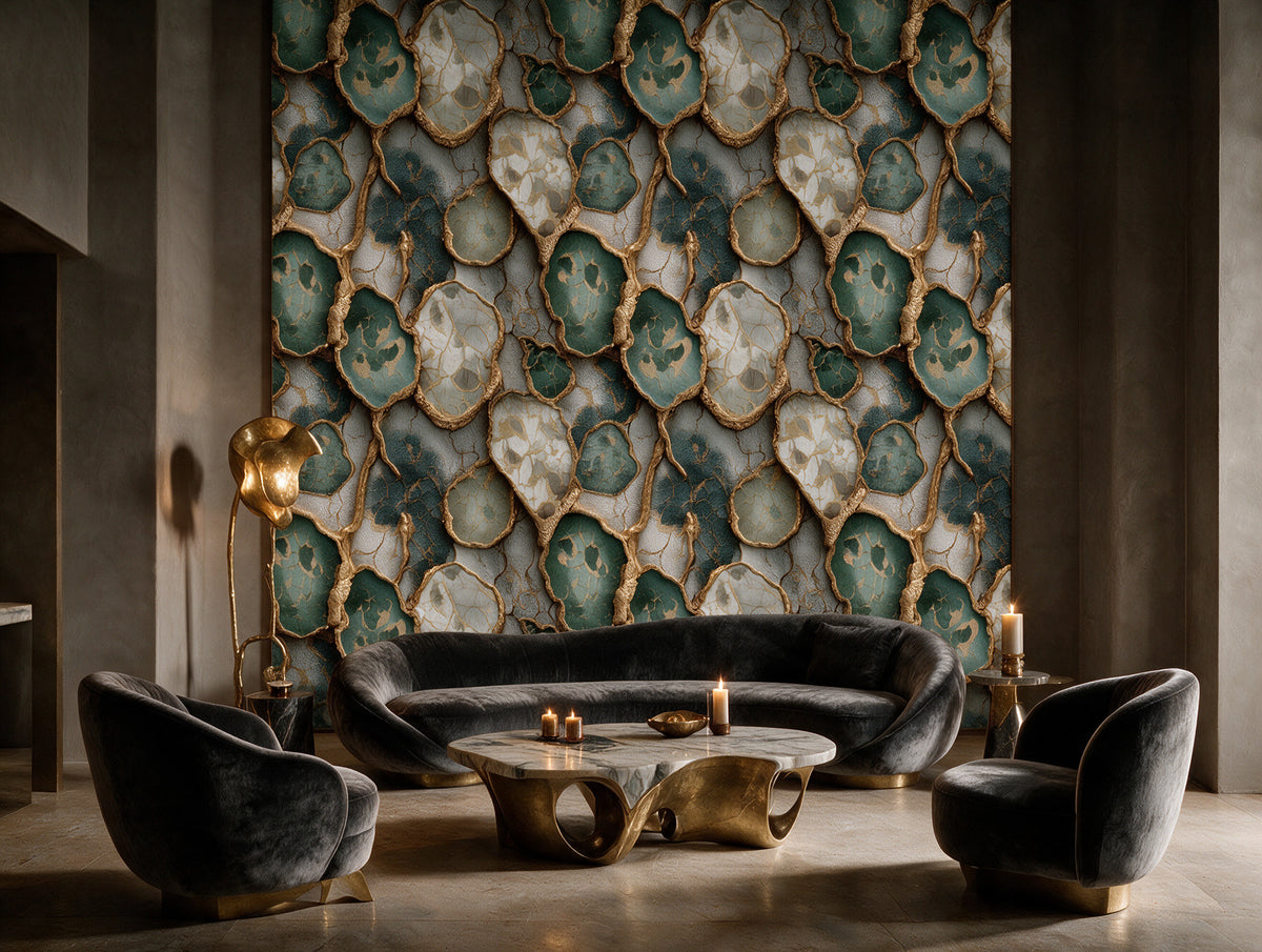 Verdita — A Green & Gold Agate Marble Mural