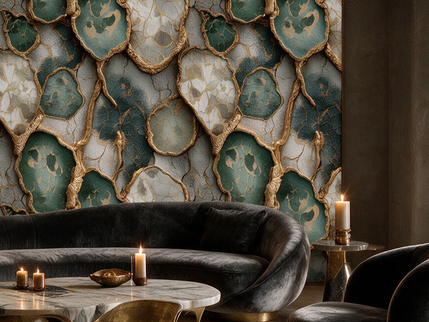 Verdita — A Green & Gold Agate Marble Mural