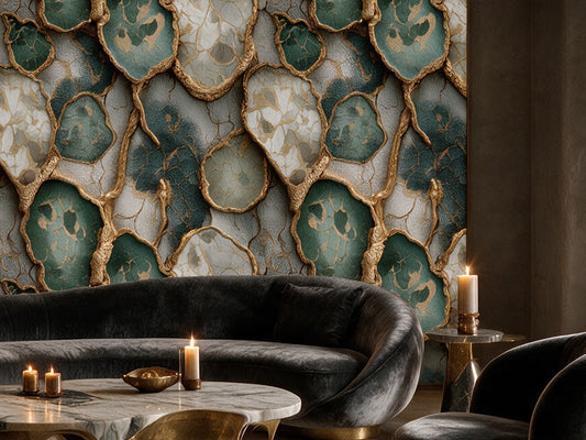 Verdita — A Green & Gold Agate Marble Mural