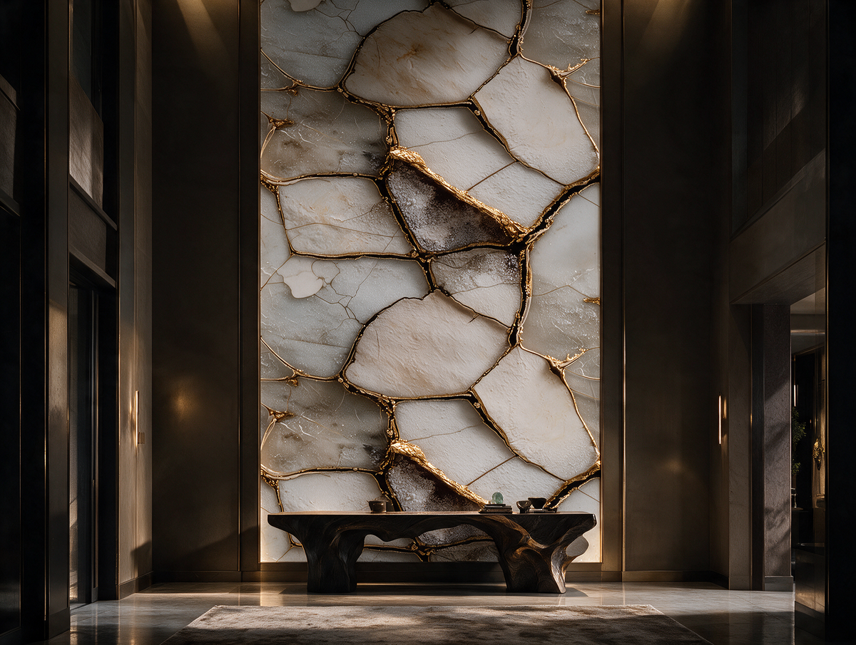Breccia — A Dramatic Gold-Vein Marble Mural