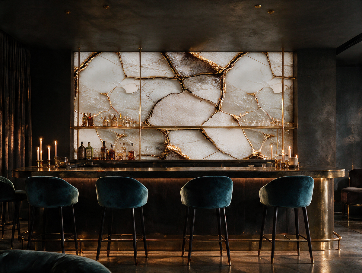 Breccia — A Dramatic Gold-Vein Marble Mural