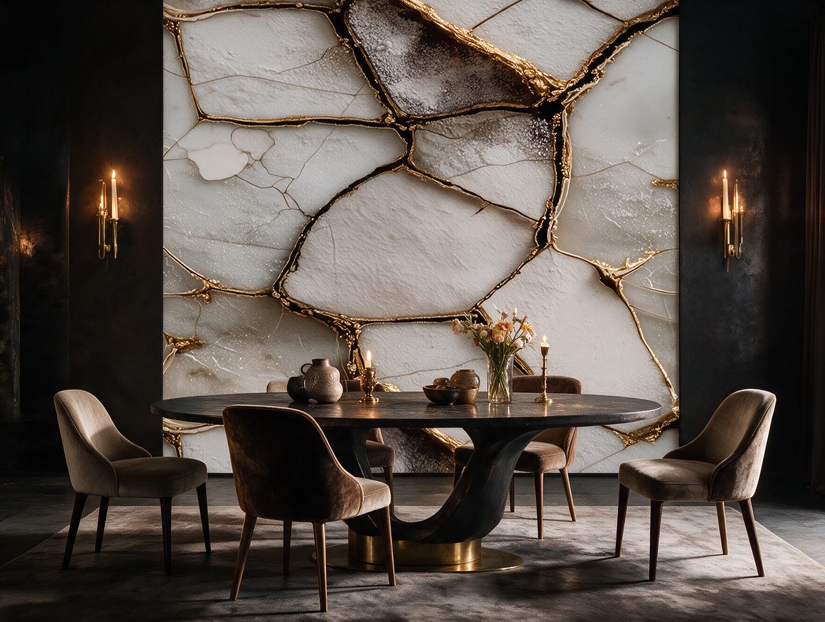 Breccia — A Dramatic Gold-Vein Marble Mural