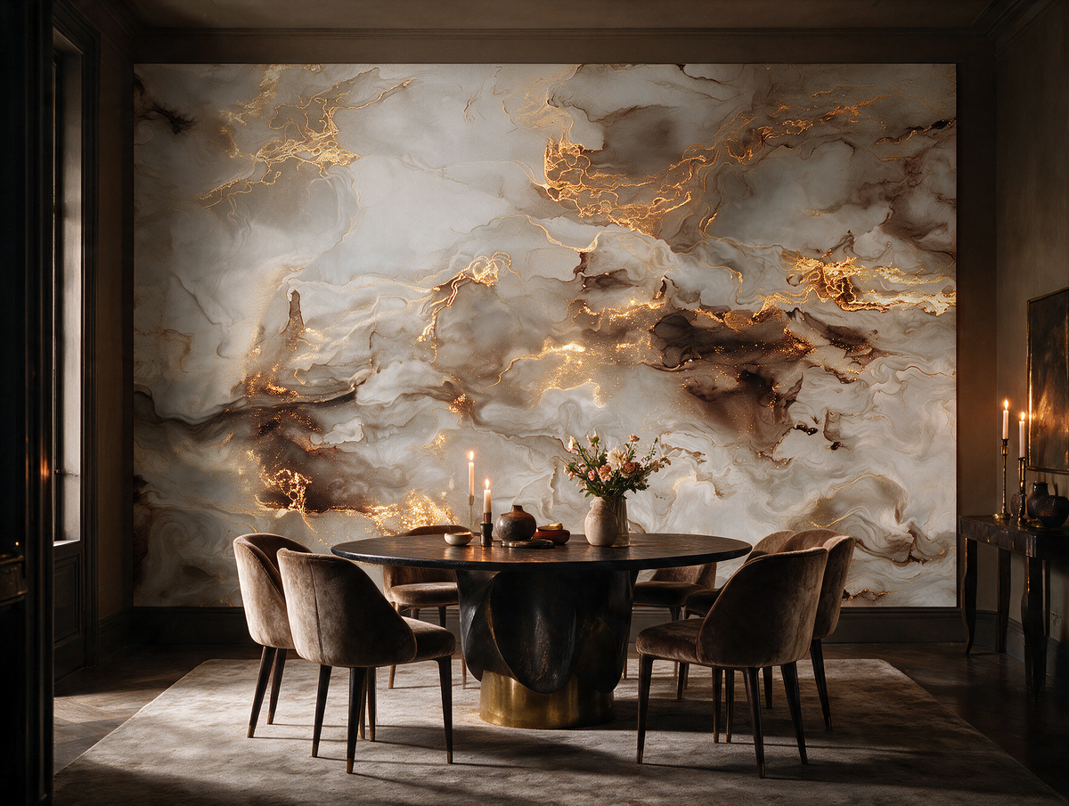 Lucente — A Flowing Cream & Gold Marble Mural