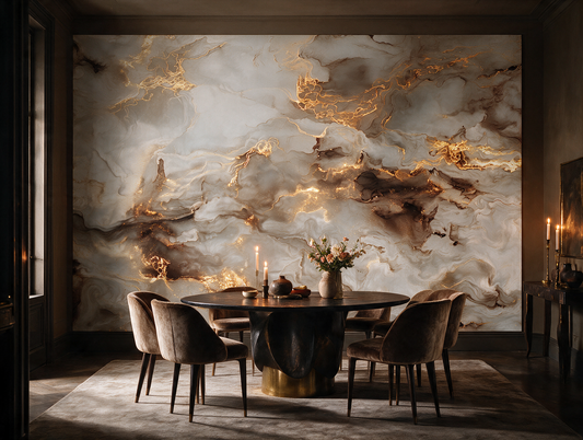 Lucente — A Flowing Cream & Gold Marble Mural