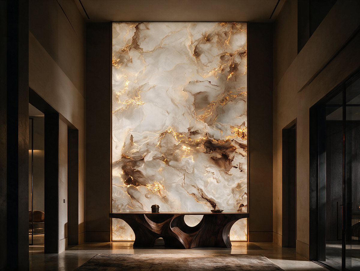 Lucente — A Flowing Cream & Gold Marble Mural