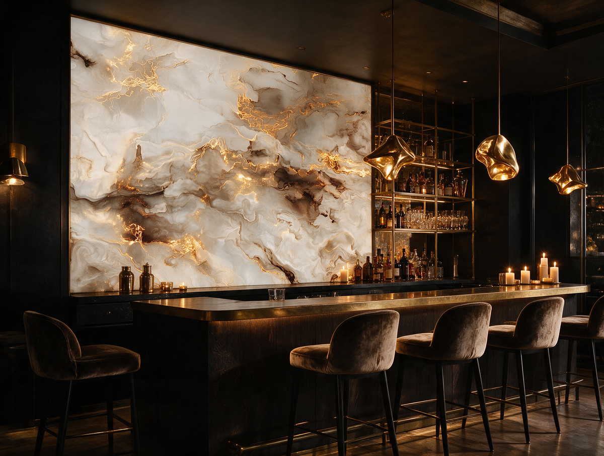 Lucente — A Flowing Cream & Gold Marble Mural