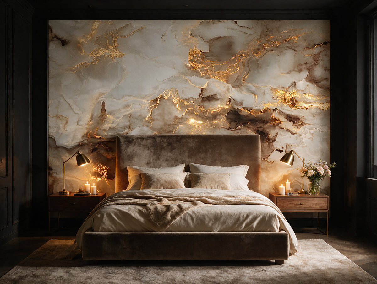 Lucente — A Flowing Cream & Gold Marble Mural