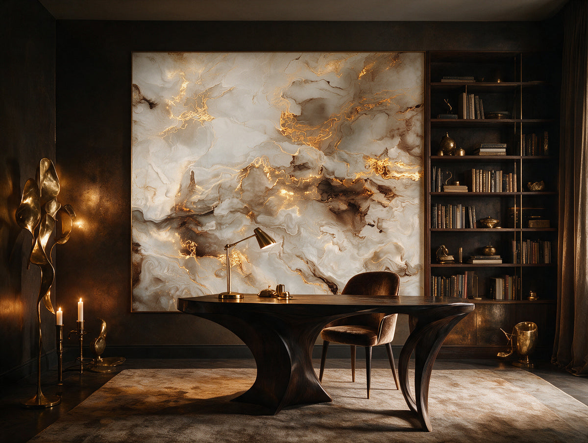 Lucente — A Flowing Cream & Gold Marble Mural