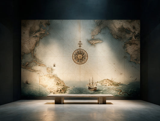Meridian — An Antique Nautical Sea Chart Mural