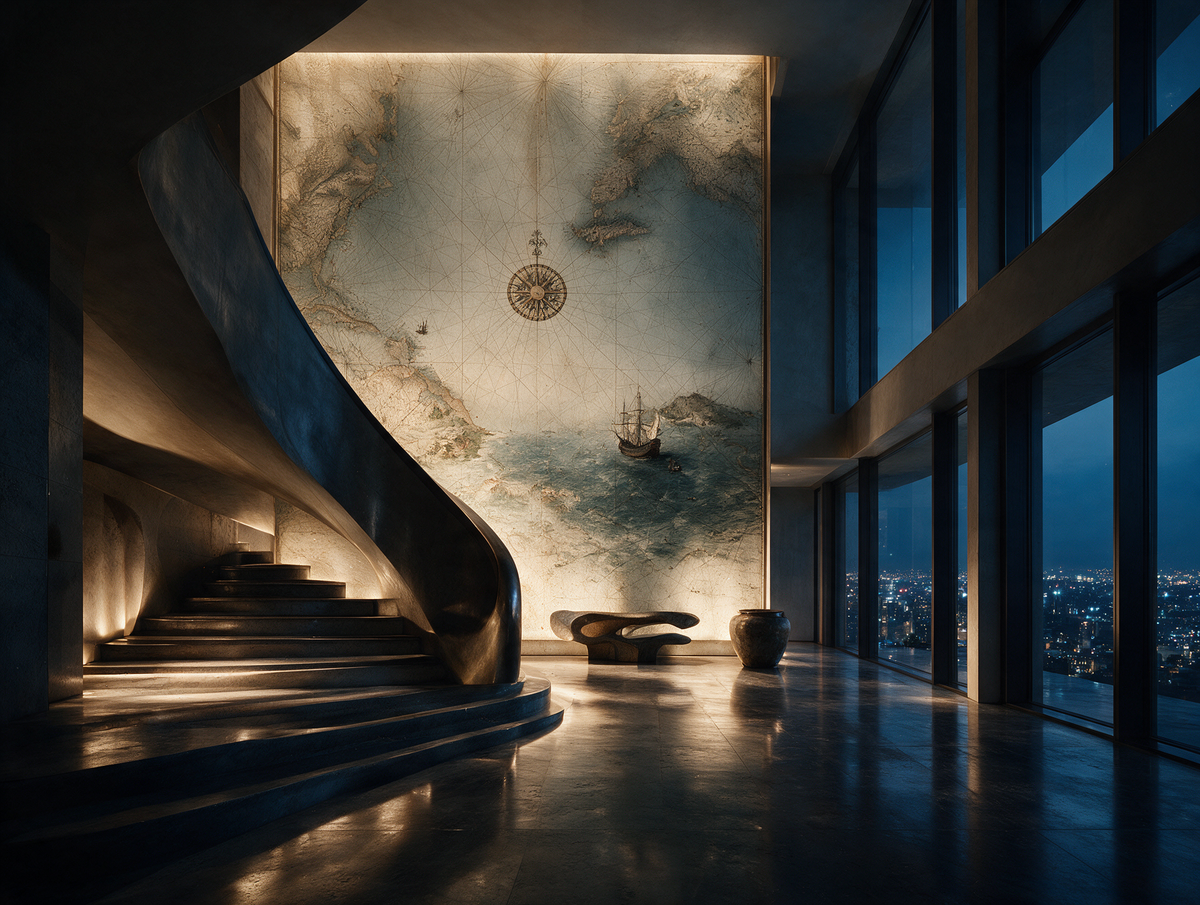 Meridian — An Antique Nautical Sea Chart Mural