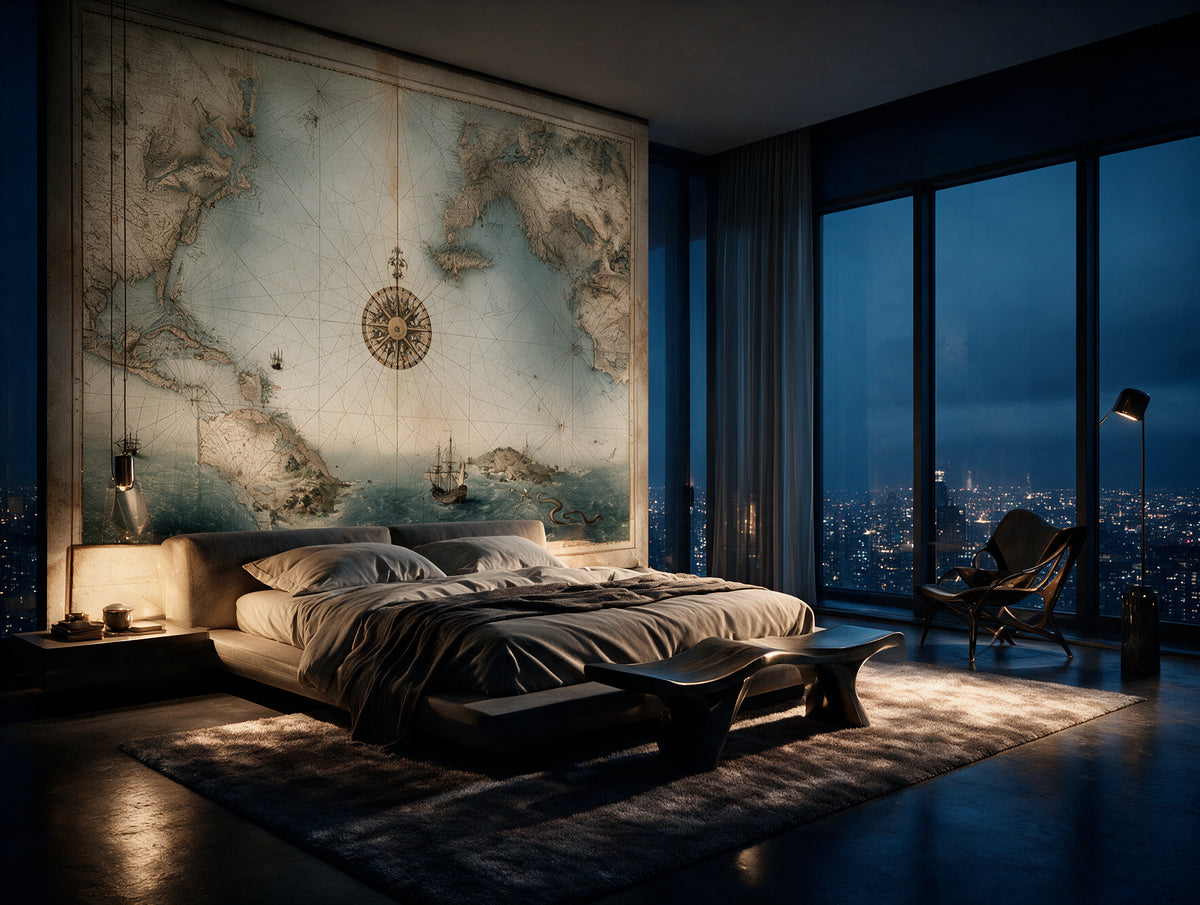 Meridian — An Antique Nautical Sea Chart Mural