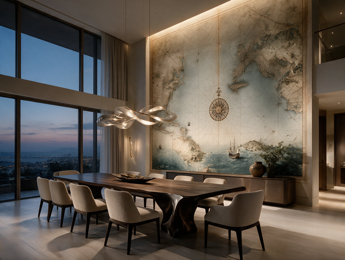Meridian — An Antique Nautical Sea Chart Mural
