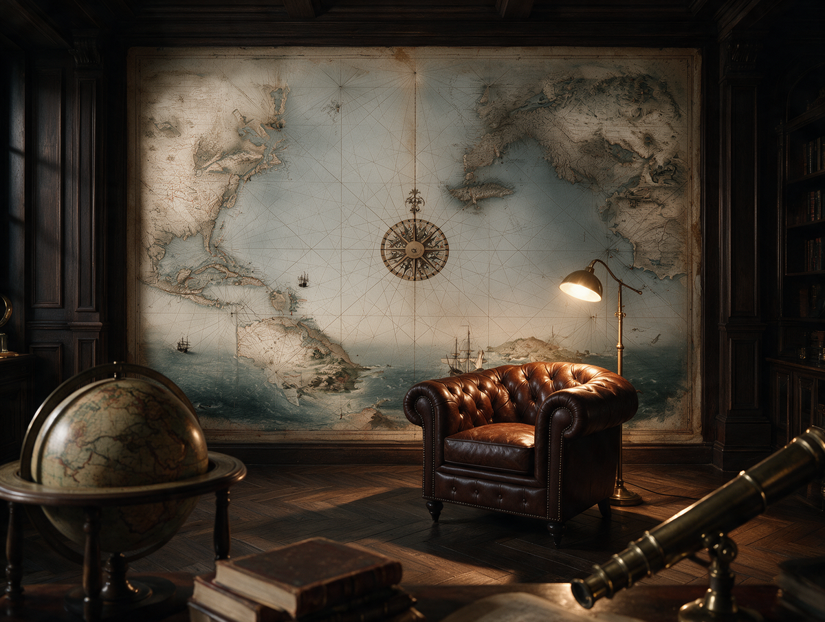 Meridian — An Antique Nautical Sea Chart Mural