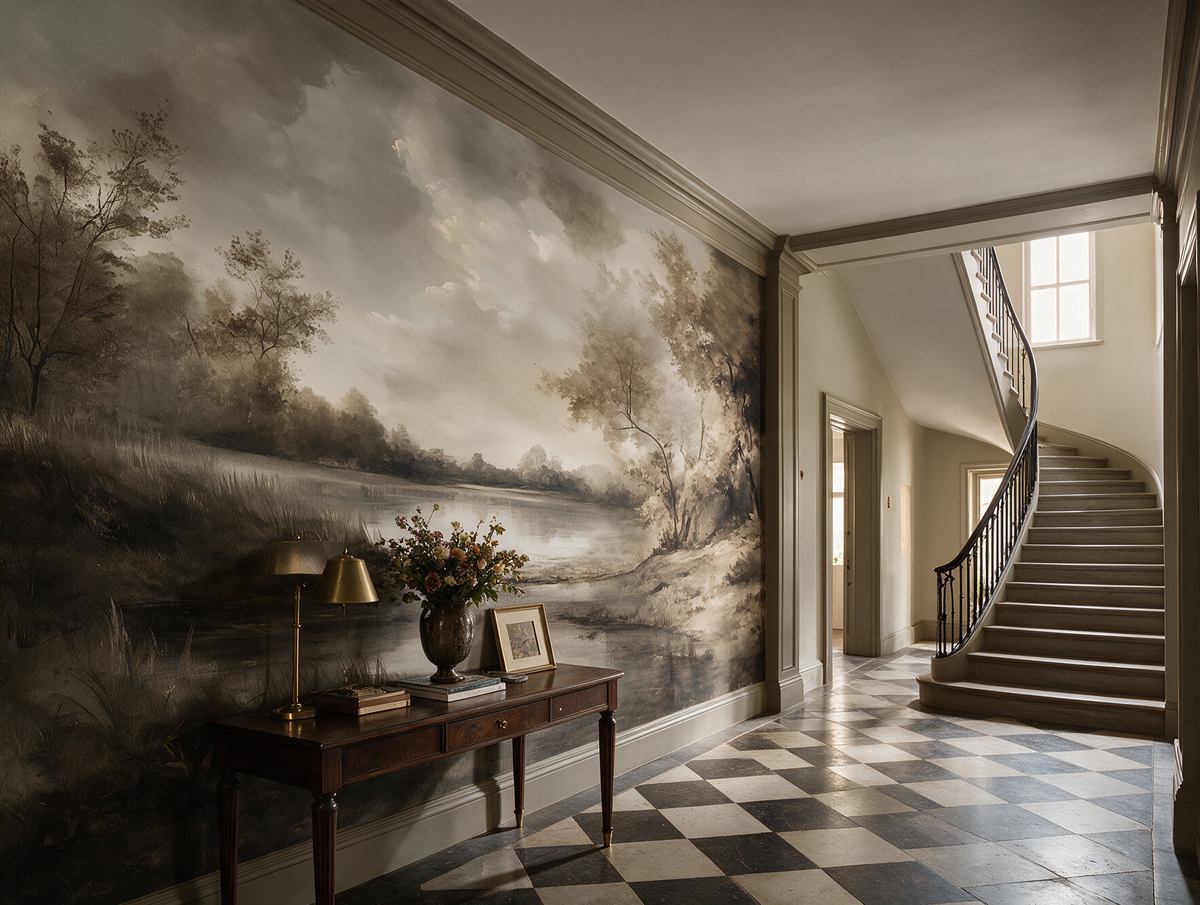 Tarn — A Moody Sepia Lake Landscape Mural