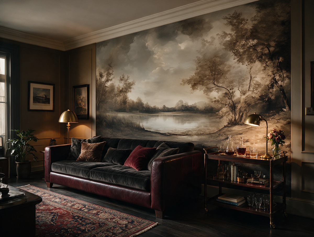 Tarn — A Moody Sepia Lake Landscape Mural