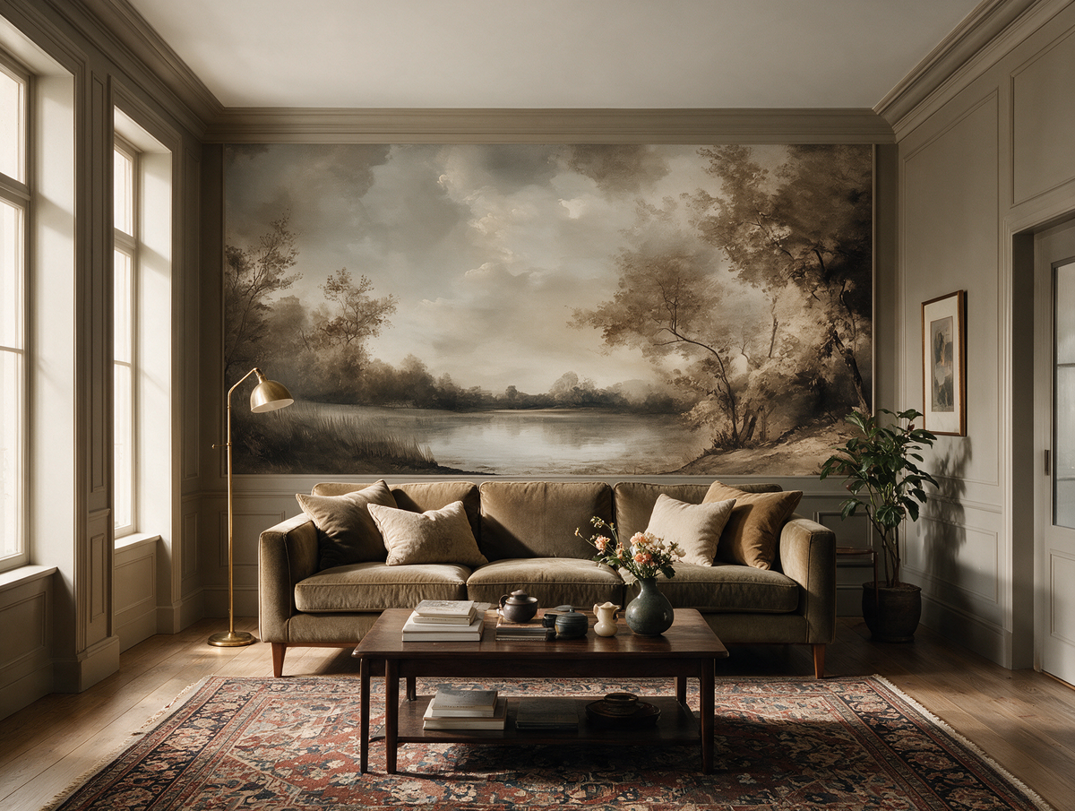 Tarn — A Moody Sepia Lake Landscape Mural
