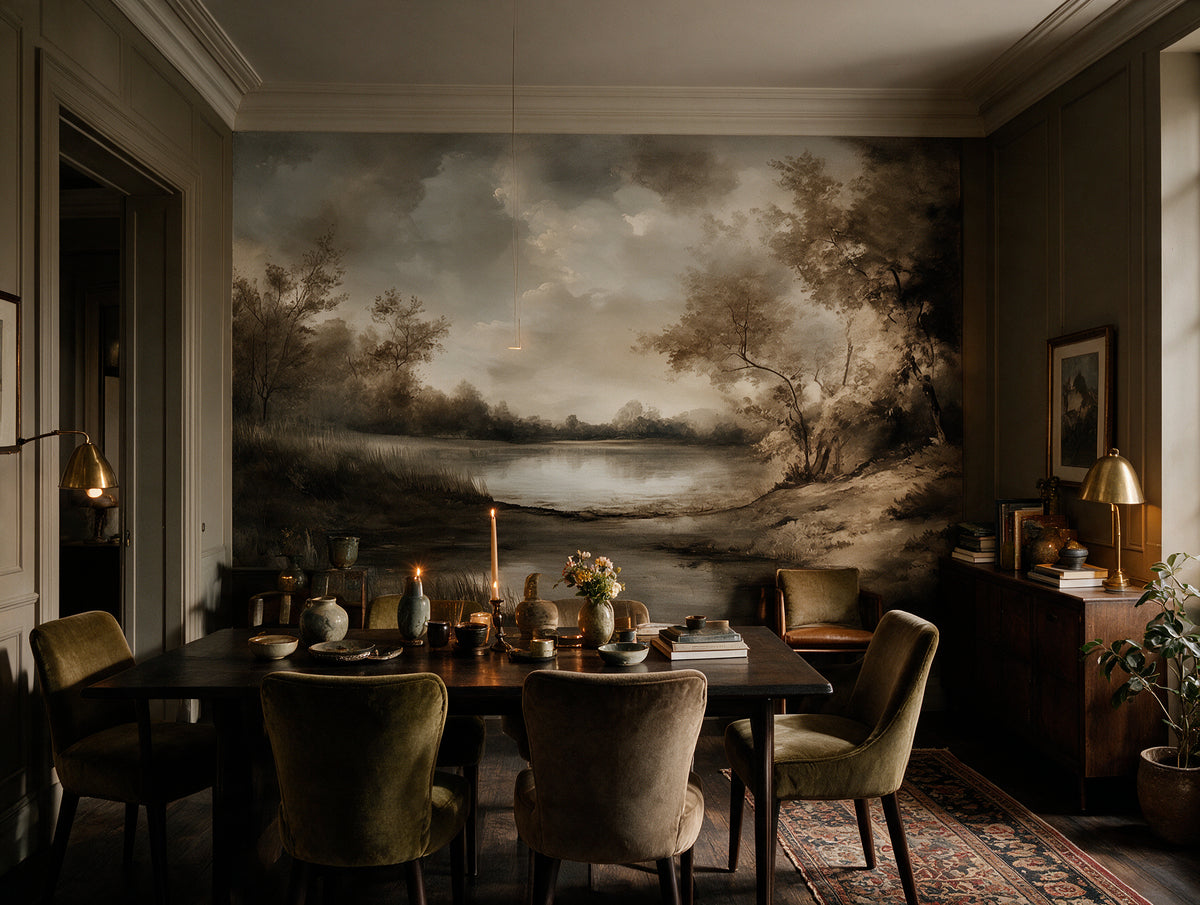 Tarn — A Moody Sepia Lake Landscape Mural