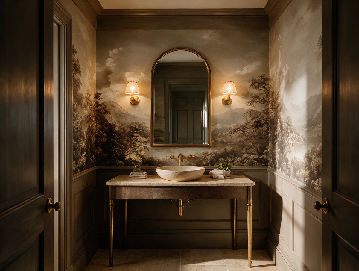 Lomond — A Sepia Mountain Lake Landscape Mural