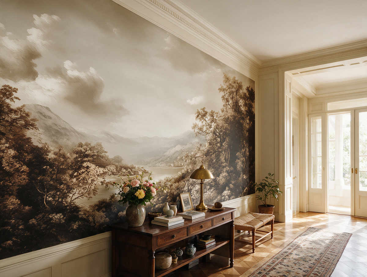 Lomond — A Sepia Mountain Lake Landscape Mural