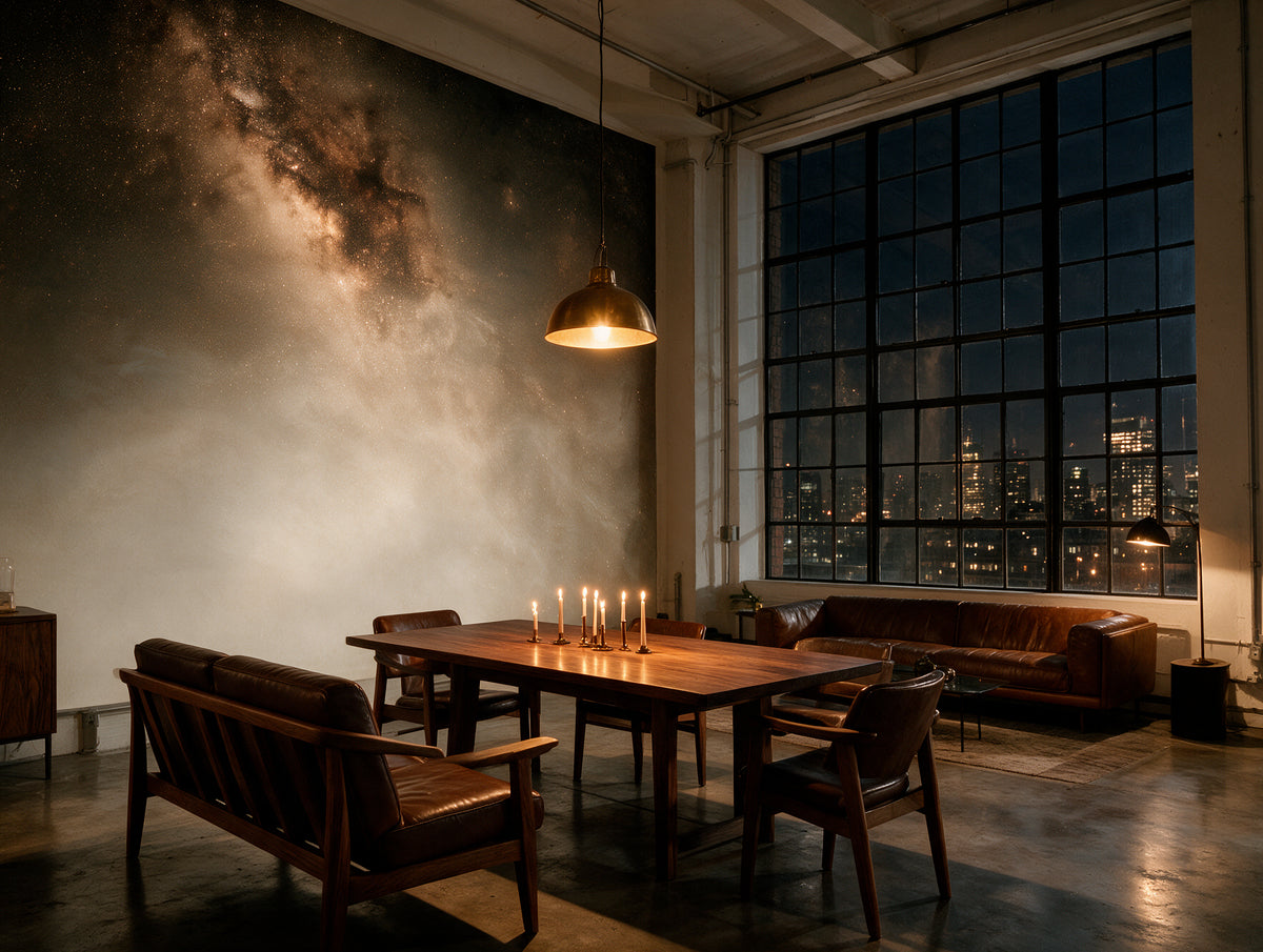 Stardust Amber — Warm Milky Way Sky Mural | Earthy Gold Celestial Wallpaper, Ceiling or Wall